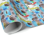 ブルーコーヒーカップ水彩パターン ラッピングペーパー (ロールコーナー)