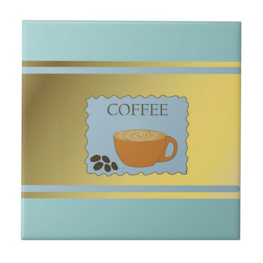 ブルーコーヒーサイン コーヒーカップ タイル (正面)