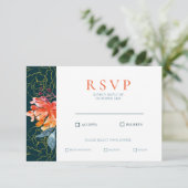 ブルーコーラルウォーター色フローラエレガントな結婚式 出欠カード (スタンド正面)