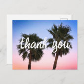ブルーコーラルグラデーションサンセットパームツリーサンキュー ポストカード (正面/裏面)
