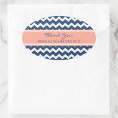 ブルーコーラルシェブロンサンキュー結婚式の引き出物ラベル 楕円形シール (バッグ)