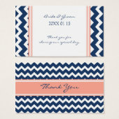 ブルーコーラルシェブロン結婚式の引き出物ラベル (正面&裏面)