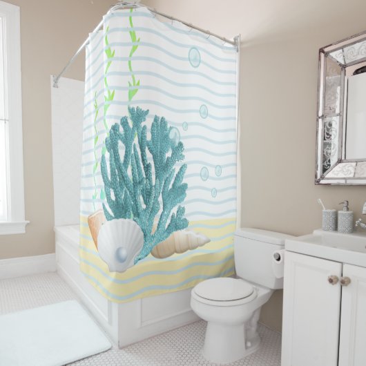 ブルーコーラルシーシェル&ブルーパール シャワーカーテン (インサイチュ)