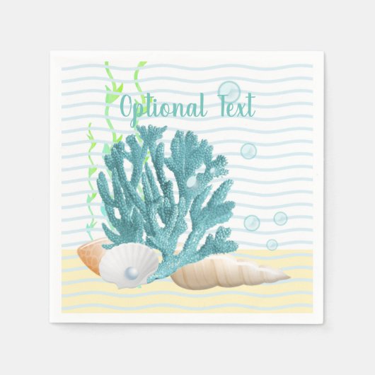 ブルーコーラルシーシェル&ブルーパール スタンダードカクテルナプキン (正面)