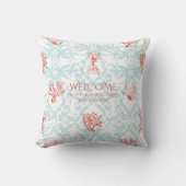 ブルーコーラルダマスクビーチハウスウェルカムサインファミリー クッション (正面)