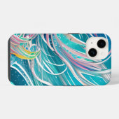 ブルーコーラルビーチィ抽象芸術アート iPhoneケース (裏面横)