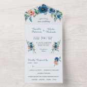 ブルーコーラルピーチフローラブーケ結婚ーズ オールインワン招待状 (内側)
