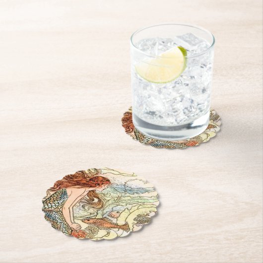ブルーコーラルピーチ愛らしい人魚の誕生日パーティー ペーパーコースター (インサイチュ)