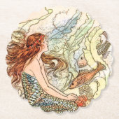 ブルーコーラルピーチ愛らしい人魚の誕生日パーティー ペーパーコースター (正面)