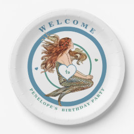 ブルーコーラルピーチ かわいい人魚の誕生日パーティー ペーパープレート