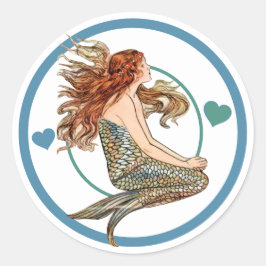 ブルーコーラルピーチ かわいい人魚の誕生日パーティー ラウンドシール