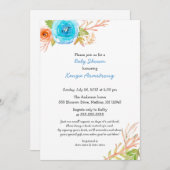 ブルーコーラルベビーシャワー招待状ニュートラルジェンダー 招待状 (正面/裏面)