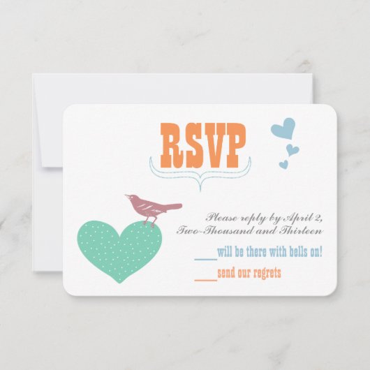 ブルーコーラルミントフローラタイポグラフィウェディングキッズ 招待状 (正面)