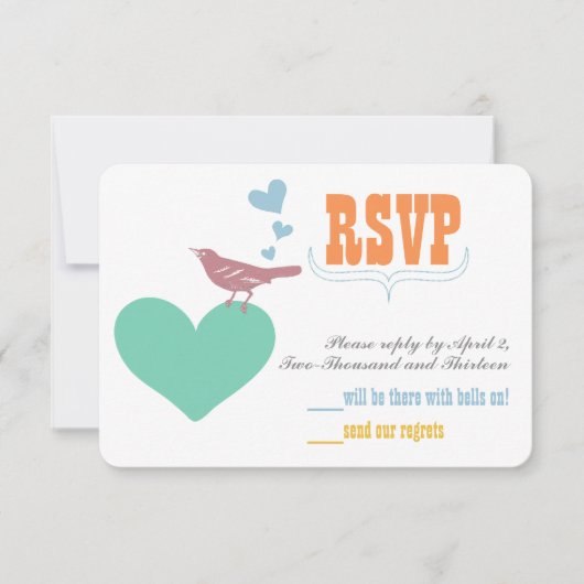 ブルーコーラルミントフローラタイポグラフィウェディングキッズ 招待状 (正面)