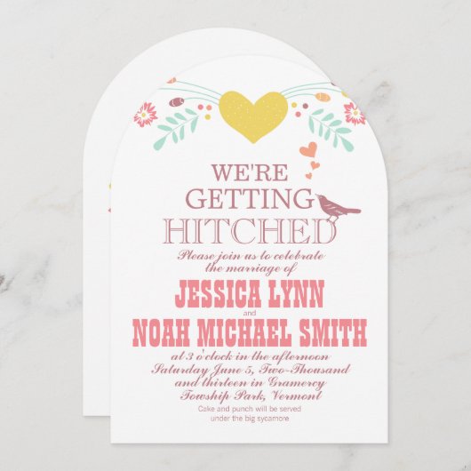 ブルーコーラルミントフローラタイポグラフィウェディングキッズ 招待状 (正面/裏面)