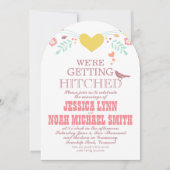 ブルーコーラルミントフローラタイポグラフィウェディングキッズ 招待状 (正面)