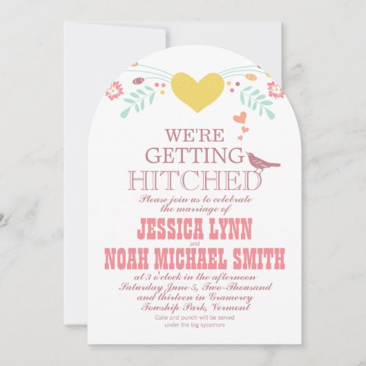 ブルーコーラルミントフローラタイポグラフィウェディングキッズ 招待状 (正面)