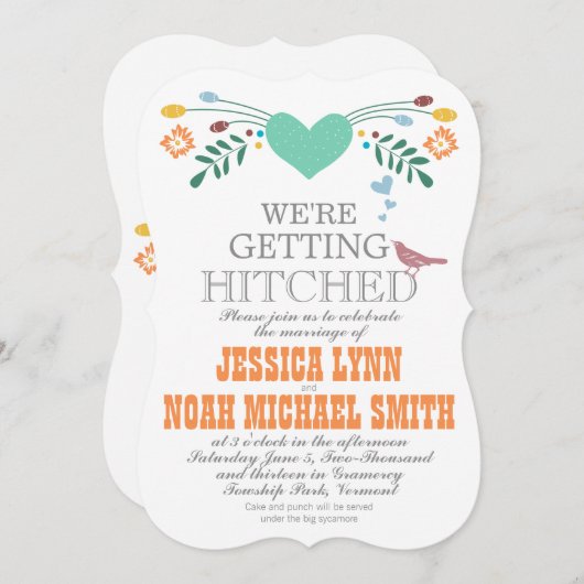 ブルーコーラルミントフローラタイポグラフィウェディングキッズ 招待状 (正面/裏面)