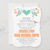 ブルーコーラルミントフローラタイポグラフィウェディングキッズ 招待状 (正面)