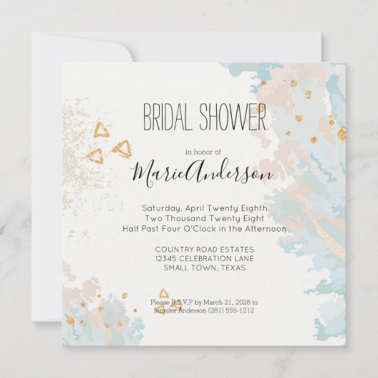 ブルーコーラル抽象芸術シャワー招待状 (正面)