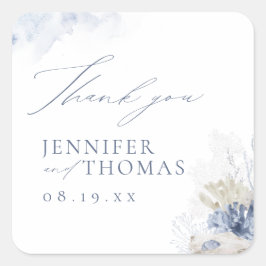 ブルーコーラル&シーシェルズビーチ結婚式サンキューユー スクエアシール