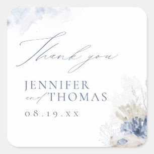 ブルーコーラル&シーシェルズビーチ結婚式サンキューユー スクエアシール