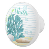 ブルーコーラル、シーシェルズ&ブルーパール装飾用クッション セラミックノブ (右)