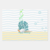 ブルーコーラル、シーシェルズ&ブルーパール装飾用クッション ラッピングペーパーシート (正面)