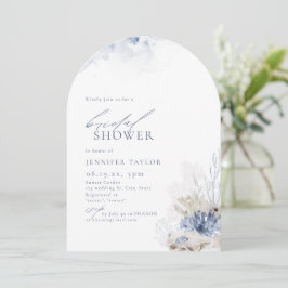 ブルーコーラル&シーシェルビーチをテーマにしたブライダルシャワー 招待状