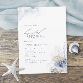 ブルーコーラル&シーシェルビーチをテーマにしたブライダルシャワー 招待状