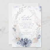 ブルーコーラル&シーシェルビーチをテーマにしたブライダルシャワー 招待状 (正面)