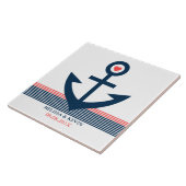 ブルーコーラル&ホワ航海のイトボートいかり&ストライプ タイル (側面)