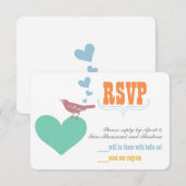 ブルーコーラル ミント フローラル タイポグラフィー ウェディング 招待状 (正面/裏面)