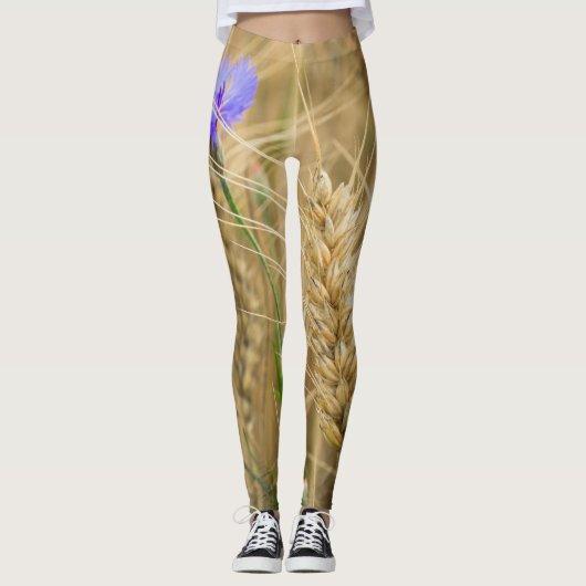 ブルーコーンフラワーの夏の小麦畑 レギンス (正面)