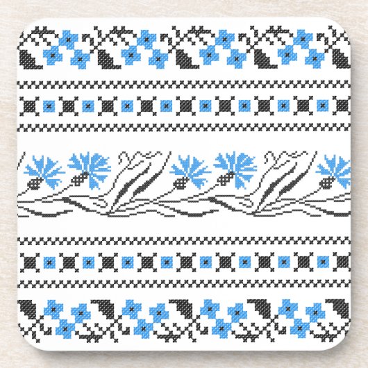 ブルーコーンフラワークロスステッチデザイン コースター (正面)
