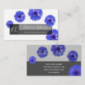 ブルーコーンフラワーグレイ長方形モノグラム 名刺 (正面/裏面)
