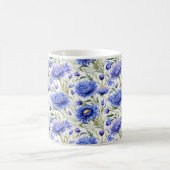 ブルーコーンフラワーシームレスパターン、ブルーフローラ コーヒーマグカップ (中央)