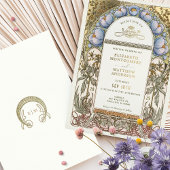 ブルーコーンフラワーズヴィンテージウェディングアールヌーボー 箔招待状