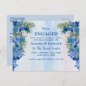 ブルーコーンフラワーズ&ホワイトローズ婚約 インビテーションポストカード (正面/裏面)