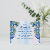 ブルーコーンフラワーズ&ホワイトローズ婚約 インビテーションポストカード (スタンド正面)