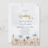 ブルーコーンフラワーズ&小麦フィールド付き/ブルー招待状 招待状 (正面)