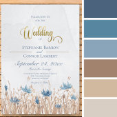 ブルーコーンフラワーズ&小麦フィールド付き/ブルー招待状 招待状