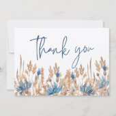 ブルーコーンフラワーズ&小麦モダンフィールド結婚ズ サンキューカード (正面)