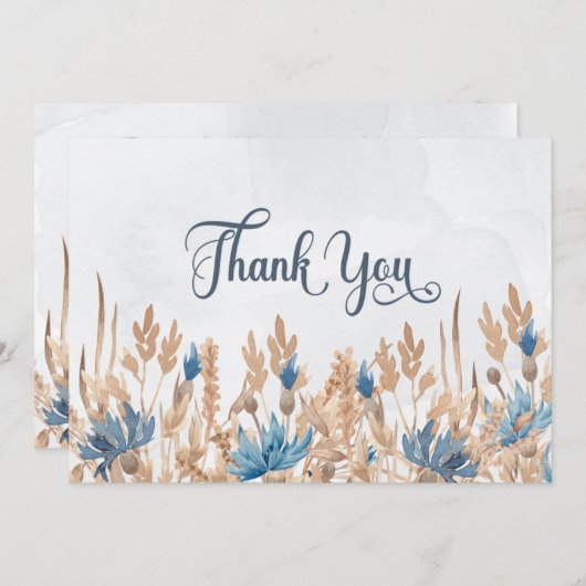 ブルーコーンフラワーズ&小麦結婚畑 サンキューカード (正面/裏面)