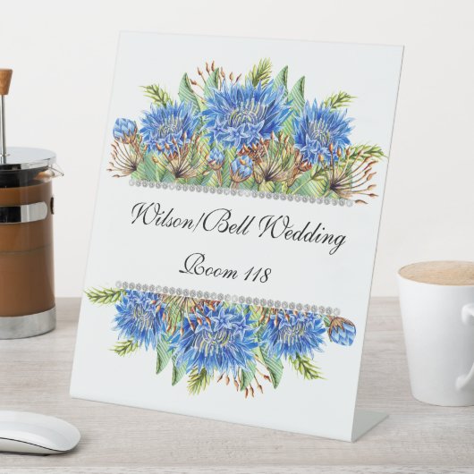 ブルーコーンフラワーダイアモンドきらきら光る結婚ズ 台座サイン (インサイチュ)