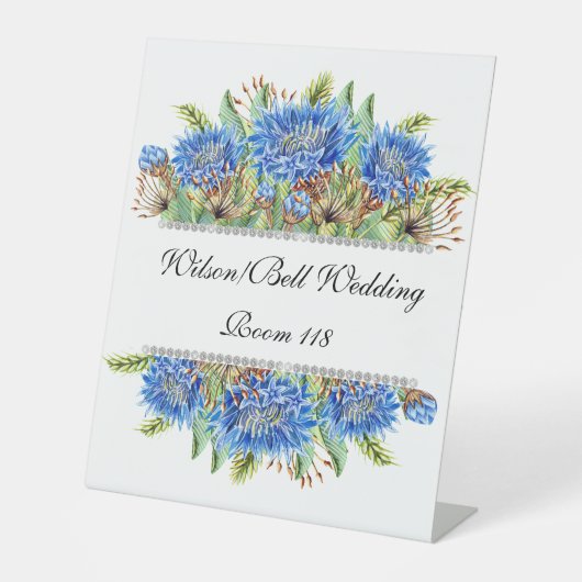 ブルーコーンフラワーダイアモンドきらきら光る結婚ズ 台座サイン (正面)