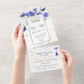 ブルーコーンフラワーフォト結婚ズ オールインワン招待状 (貼ってはがせる)