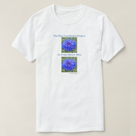 ブルーコーンフラワープロジェクト – Le Projet Bleuet Bleu Tシャツ (デザイン正面)