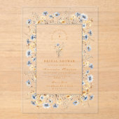ブルーコーンフラワーワイルドフラワーブライダルシャワー アクリル招待状 (正面)