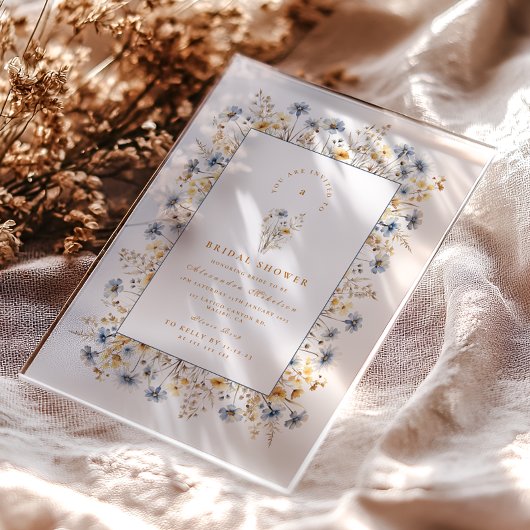 ブルーコーンフラワーワイルドフラワーブライダルシャワー アクリル招待状